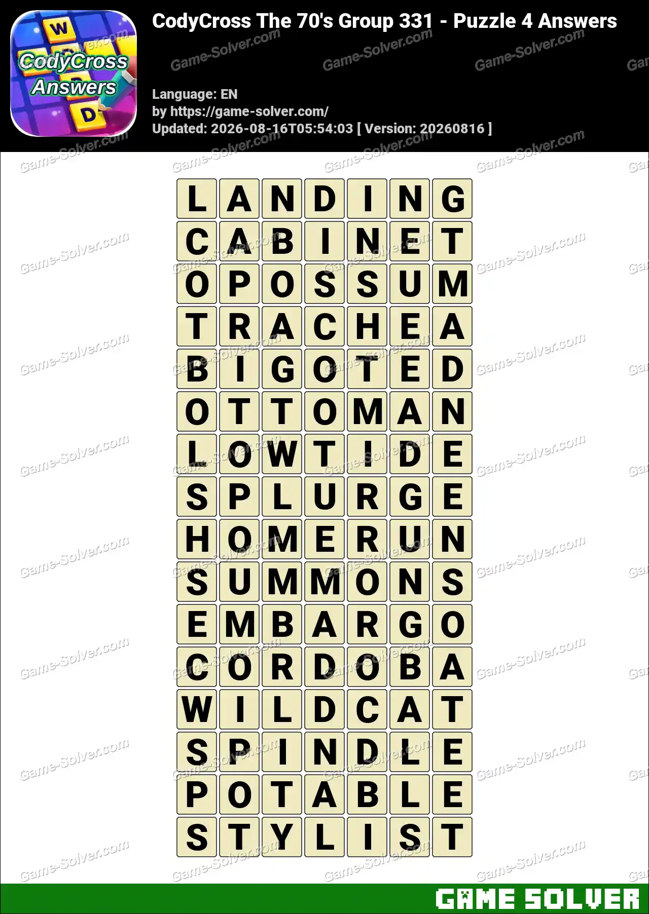 CodyCross The 70’s Group 331 – Puzzle 4 Answers